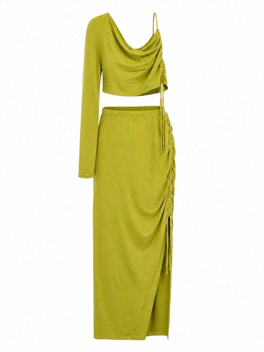 Forever 21 Lime Green One-Shoulder Ruched Skirt Set
